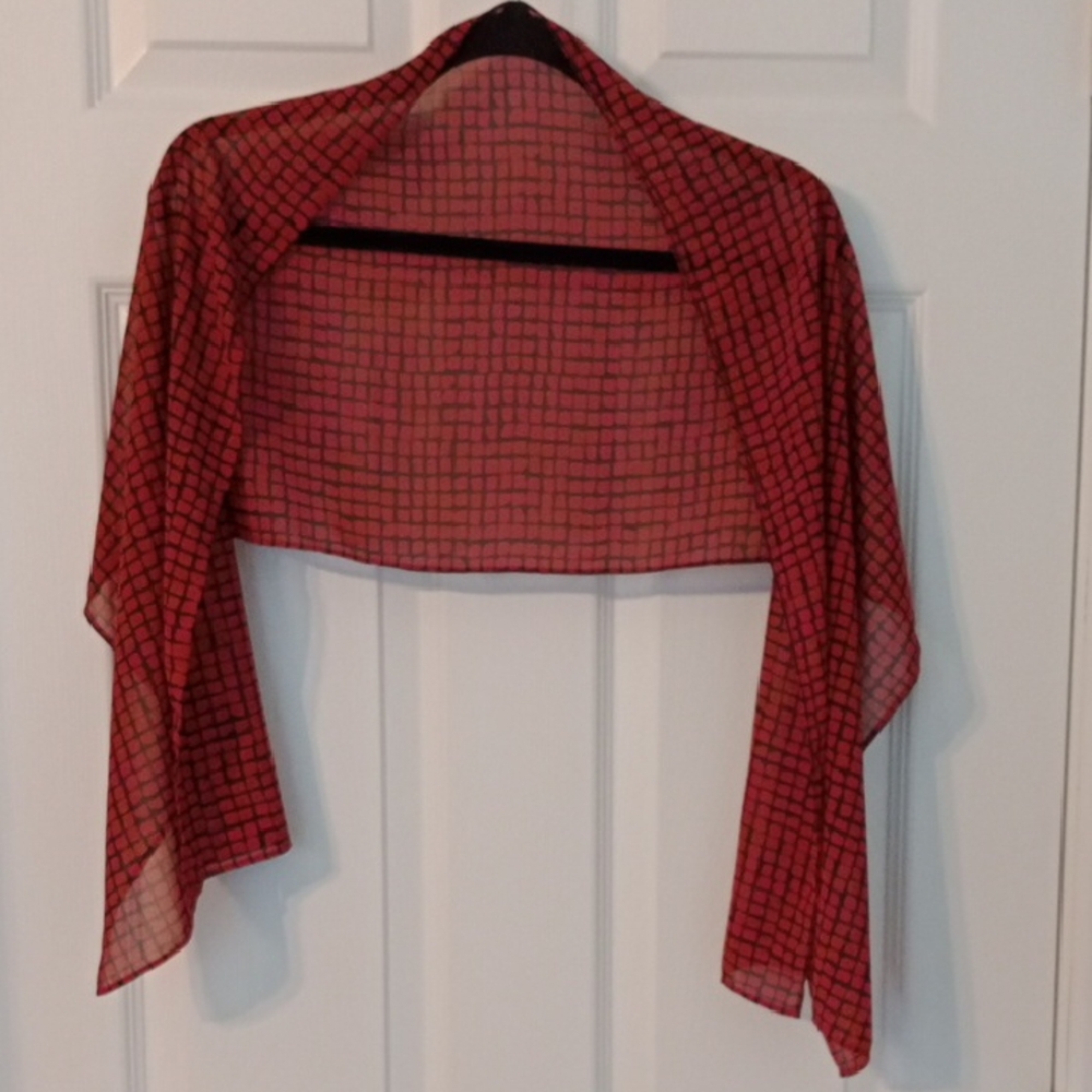 Red Sheer Grid Pattern Shawl